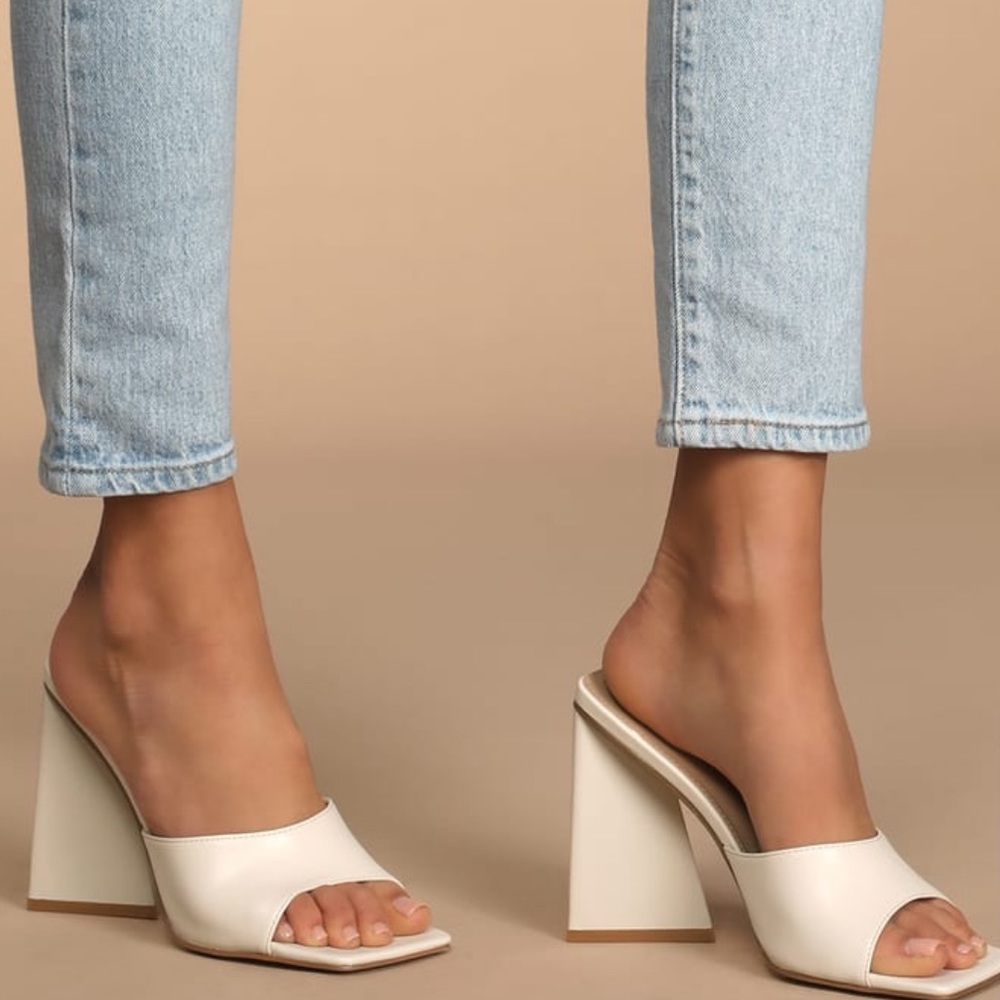 Niamh Off White Square Toe Triangular Block Heel … - image 1